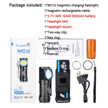 Load image into Gallery viewer, TrustFire MC12 EDC Powerful LED Flashlight 1000Lumens Magnetic Rechargeable Head Lamp CREE XP-L HI Camping Torch Flash Light - midtownperfection
