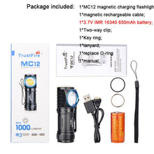 Load image into Gallery viewer, TrustFire MC12 EDC Powerful LED Flashlight 1000Lumens Magnetic Rechargeable Head Lamp CREE XP-L HI Camping Torch Flash Light - midtownperfection
