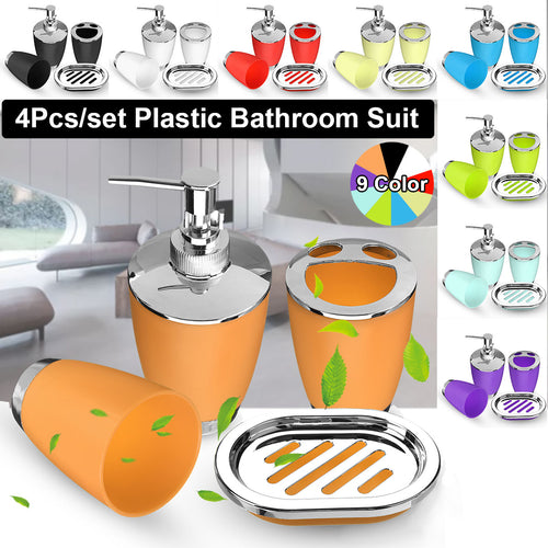 Bathroom Set 4PCS Soap Dish Dispenser Bottle Washroom Toothbrush Holder Cup Suit Home Decoration Accessories - midtownperfection