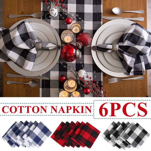 6Pcs Plaid Cotton Placemat European Fashion Style Fabric Table Mats Napkins Simple Design Tableware Kitchen Tool Washable - midtownperfection