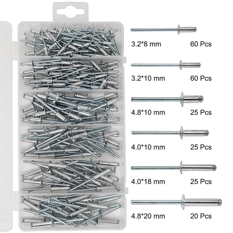 Multiple Sizes Aluminum Dome Head Blind Pop Rivets Assorted Set,215Pcs - midtownperfection