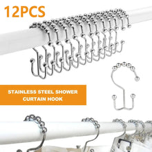 Load image into Gallery viewer, 12 pcs Stainless Steel Curtain Hooks Bath Curtain Rollerball Shower Curtain Rings Hooks 5 Rollers Polished Satin Nickel Ball - midtownperfection
