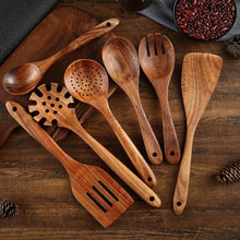 Load image into Gallery viewer, Thailand Teak Natural Wood Tableware Spoon Ladle Turner Long Rice Colander Soup Skimmer Cooking Spoons Scoop Kitchen Tool Set - midtownperfection
