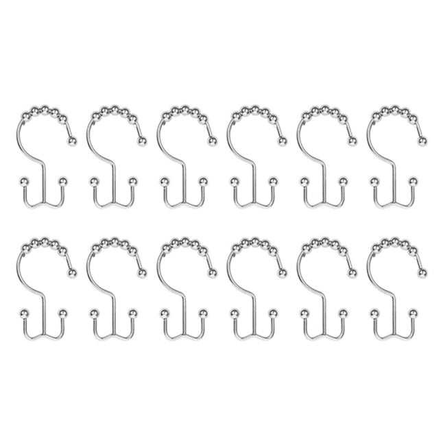 12 pcs Stainless Steel Curtain Hooks Bath Curtain Rollerball Shower Curtain Rings Hooks 5 Rollers Polished Satin Nickel Ball - midtownperfection