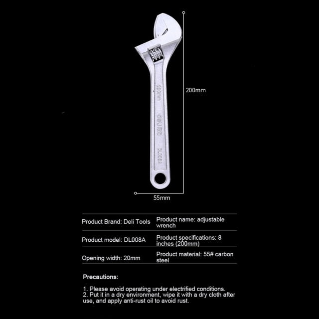 Deli Adjustable Wrench Universal Spanner Steel large Open Wrench Universal Spanner Repair Tool for Water Pipe Screw Bathroom - midtownperfection