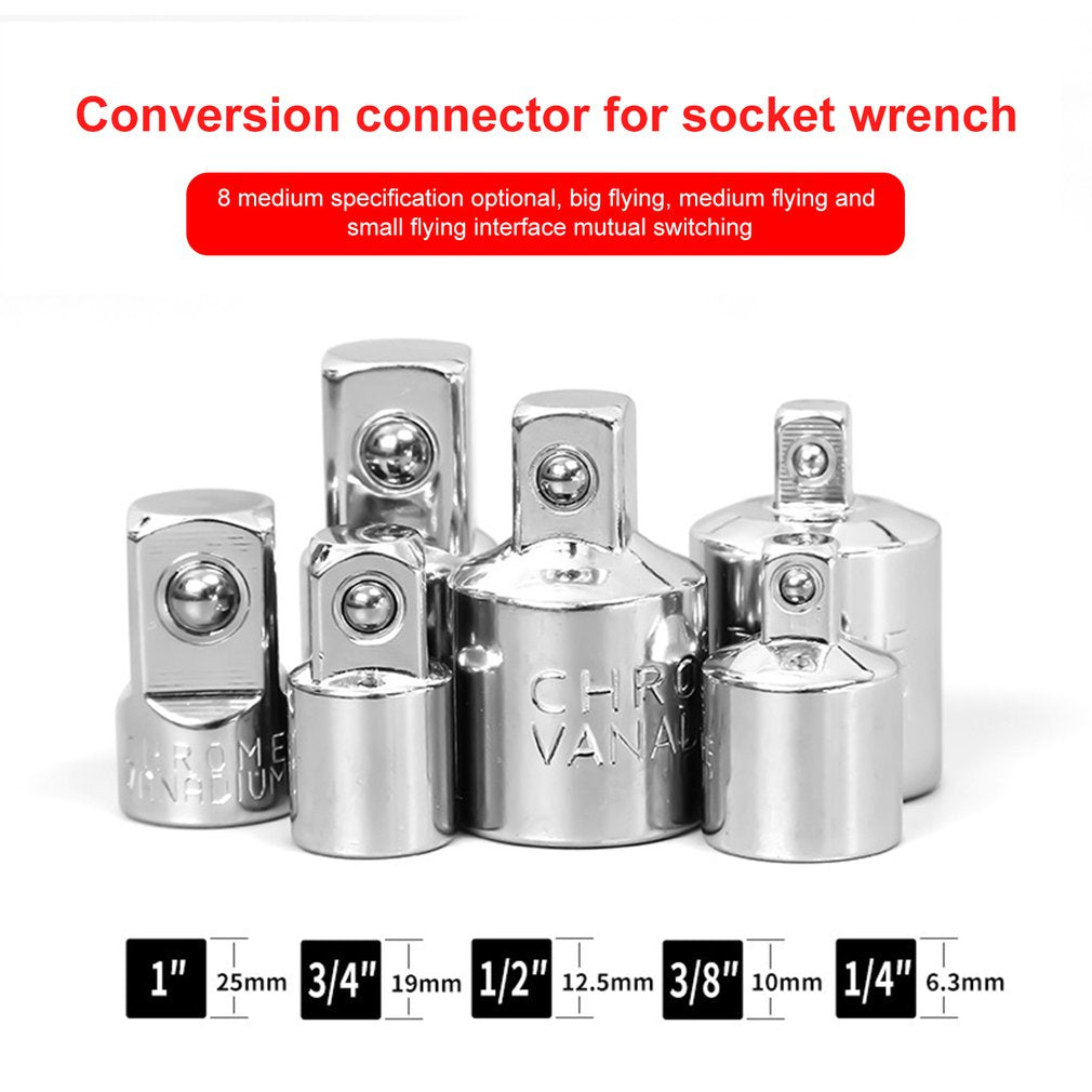 Hot 6Pcs Ratchet Wrench Socket Converter Head Sleeve Adapter 1/2 Big Fly 3/8 Fly 1/4 Steel 12.5mm Household Ratchet Wrench Hand - midtownperfection