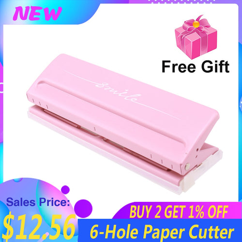 6-Hole Paper Cutter Adjustable Desktop Punch Puncher дырокол with 6 Sheet Capacity Organizer Six Ring Binder for A4 A5 A6 B7 - midtownperfection