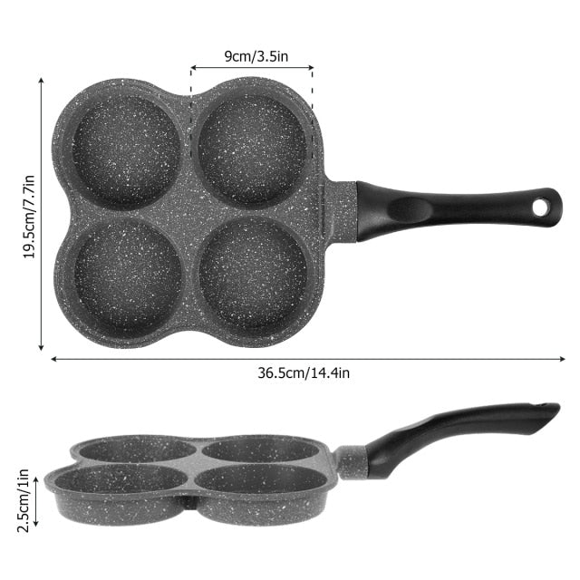 Four-Hole Frying Pot Pan Thickened Omelet Pan Non-Stick Egg Pancake Steak Pan Cooking Egg Ham Pans Breakfast Maker Cookware - midtownperfection