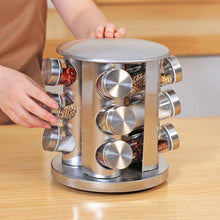 Load image into Gallery viewer, 12 Spice Jars And Rotating Shelf Stainless Spice Bottle Storage Rack Countertop Storage Holder For Spice Kitchen Accessories - midtownperfection
