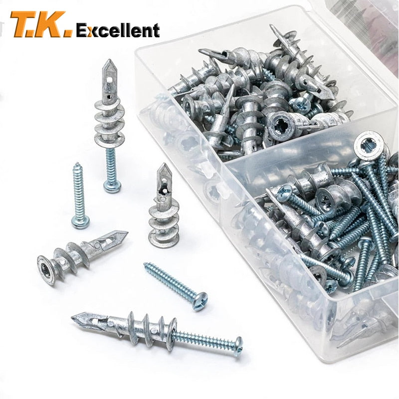 Plasterboard Anchor Zinc Alloy Drywall Hollow-wall Self-drilling Wall Anchors E8/13*41mm #8*1-1/4 Tapping Screw - midtownperfection