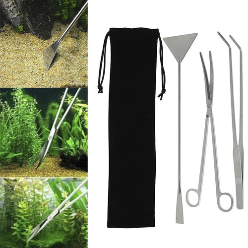 3pcs Aquarium Tank Cleaning Tools Stainless Steel Fish Tank Scissor Tweezer with Bag Aquatic Plants Set for Aquarium Maintenance - midtownperfection