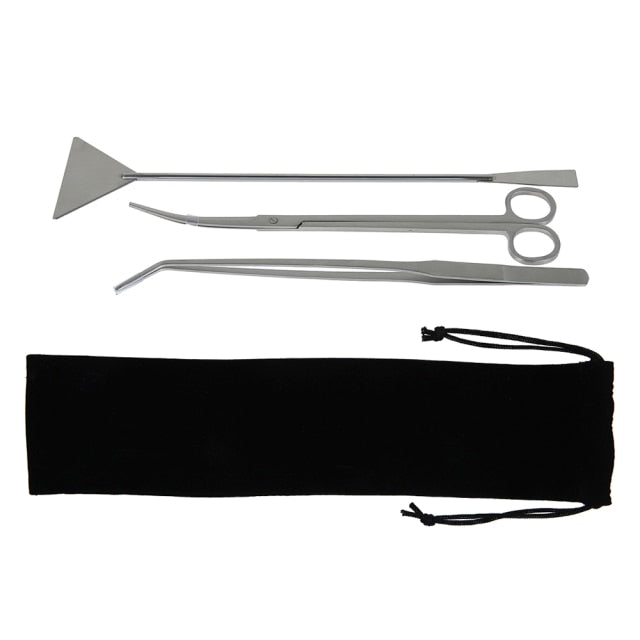 3pcs Aquarium Tank Cleaning Tools Stainless Steel Fish Tank Scissor Tweezer with Bag Aquatic Plants Set for Aquarium Maintenance - midtownperfection