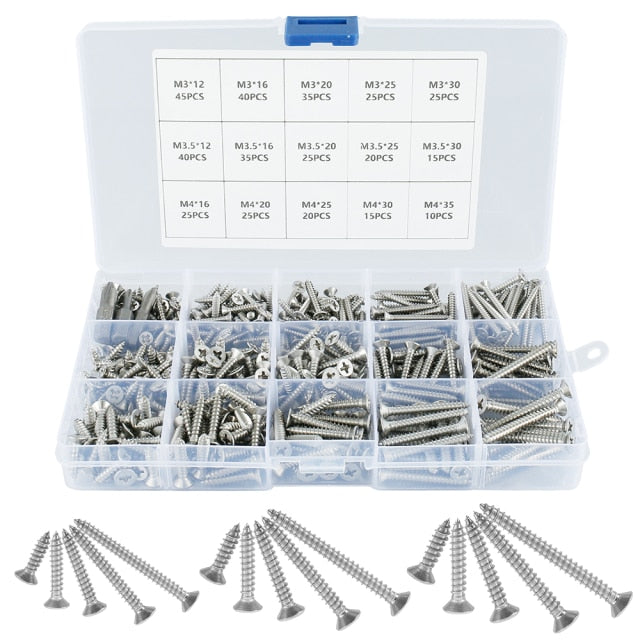 400 Pcs Screw Assortment Kit Self Drilling Self Tapping Metal Screws for Wood Sheet Metal Drywall Screws Screw Organizer - midtownperfection